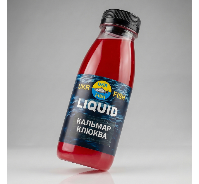 Ліквід Liquid Кальмар Клюква 300 мл UKR FISH, рідка добавка в прикорм для приманювання риби в місце корму