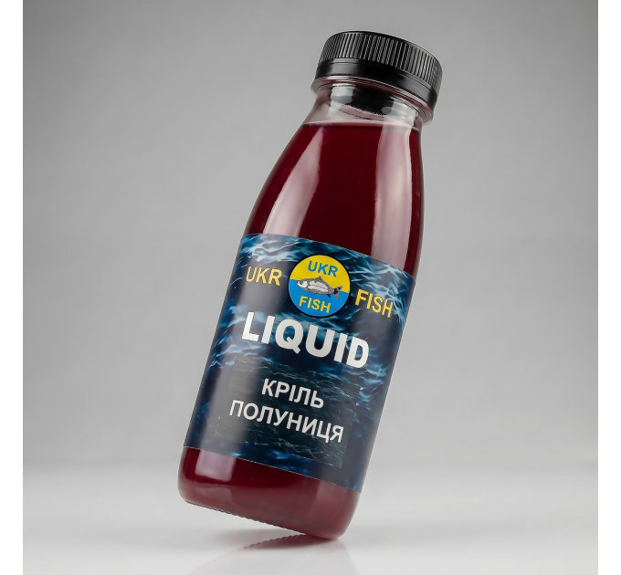 Ліквід Liquid КРИЛЬ ПОЛУНИЦЯ рідка добавка UKR FISH 300 мл, на прикорм для залучення риби в місце корму