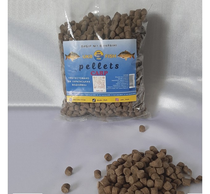 Pellets CARP 8 мм 500 г UKR FISH Карповий пеллетс для методної годівниці, пеллети для лову риби