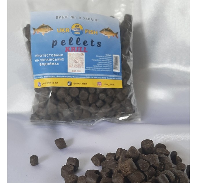 Pellets KRILL 8,11 мм 500 г UKR FISH Карповий пеллетс для методної годівниці, пеллети для лову риби