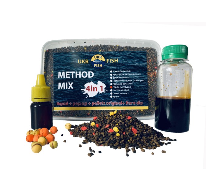 Прикорм для риби Метод МІКС "Горох кукурудза" на фідер та флет-метод 4 в 1 UKR FISH підгодовування на коропа, амура