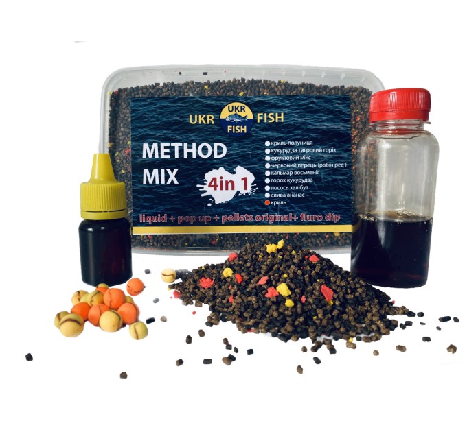 Прикорм для риби Метод МІКС "Криль" на фідер та флет-метод 4 в 1 UKR FISH підгодовування на коропа, амура