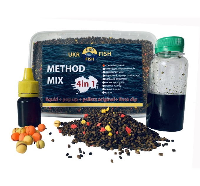 Прикорм для риби Метод МІКС "Кальмар восьминіг" на фідер та флет-метод 4 в 1 UKR FISH підгодовування на коропа, амура