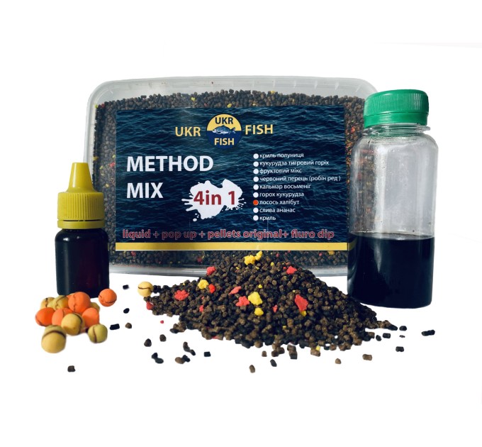 Прикорм для риби Метод МІКС "Лосось халібут" на фідер та флет-метод 4 в 1 UKR FISH підгодовування на коропа