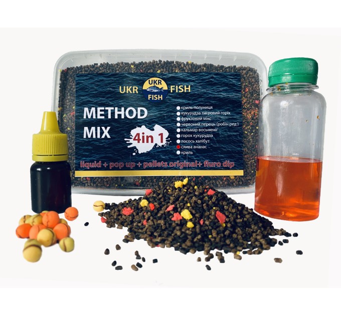Прикорм для риби Метод МІКС "Слива ананас" на фідер та флет-метод 4 в 1 UKR FISH підгодовування на коропа