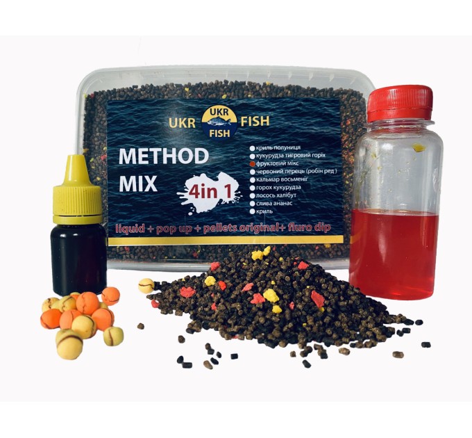 Прикорм для риби Метод МІКС "Фруктовий мікс" на фідер та флет-метод 4 в 1 UKR FISH підгодовування на коропа