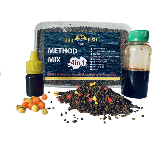 Прикорм для риби Метод МІКС "Червоний перець" на фідер та флет-метод 4в1 UKR FISH підгодовування на коропа
