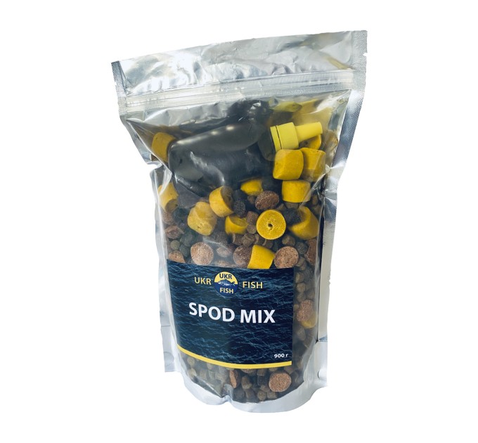 Прикормка для риби Спод МІКС "Криль Полуниця" SPOD MIX Пеллетс 6-13 мм + Бойли + Аміно-ліквід UKR FISH 900г