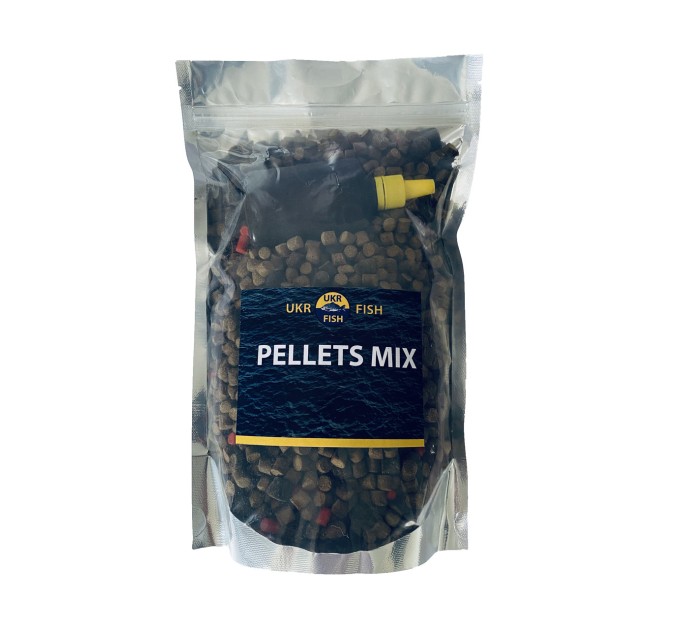 Прикормка для риби Пеллетс МІКС "Фруктовий мікс" PELLETS MIX 6-11 мм + Аміно-ліквід UKR FISH 800г