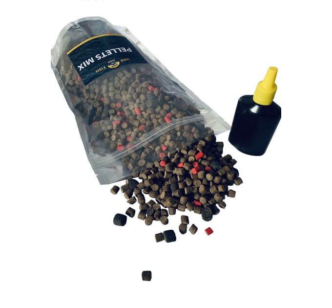 Прикормка для риби Пеллетс МІКС "Фруктовий мікс" PELLETS MIX 6-11 мм + Аміно-ліквід UKR FISH 800г